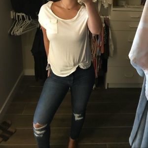 Gap white tee white pocket detail and silk back